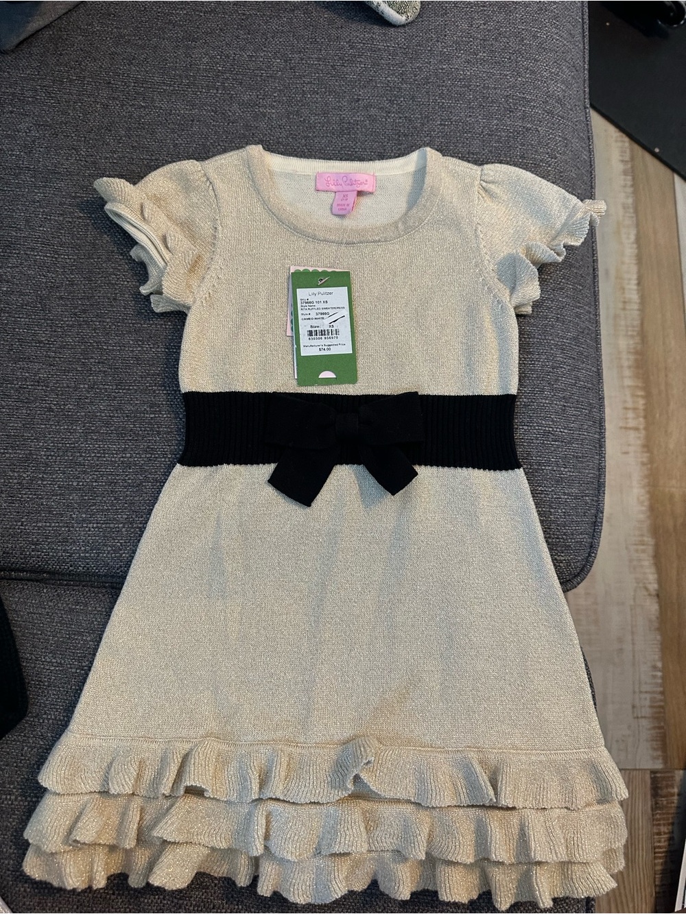 Cream Knit Dress with Black Bow - Lilly Pulitzer girls